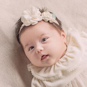 Baby Girl Headband White Lace Hairband Elastics Flower Head Wrap Hair Accessories Gift for Newborn Infant Toddlers Kids Baptism Shower Gift Birthday Wedding Party (Style 1)