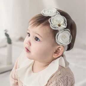 Baby Girl Headband White Lace Hairband Elastics Flower Head Wrap Hair Accessories Gift for Newborn Infant Toddlers Kids Baptism Shower Gift Birthday Wedding Party (Style 1) in Kuwait