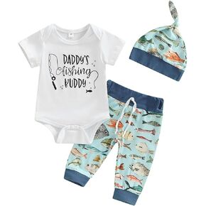 SAYOO Baby 1st Birthday Outfits Infant Boy Girl Wild One/Daddy's Fishing Buddy Romper Bodysuit Legging Pant 3Pcs Clothes