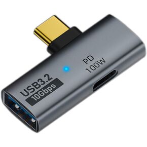 90 degree 2-in-1 USB C adapter with 100W charging port, 10Gpbs/OTG(Black)