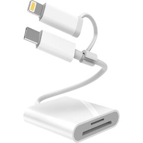 SD Card Reader for iphone, Dual and USB-C and Lightning Connector Memory SD MicroSD Card Adapter, Type C Camera Reader for SD SDXC SDHC Compatible with iPhone, iPad Trail Game Camera Plug and Play