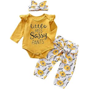 Baby Girl Clothes Ruffle Romper Floral Pant Headband Set Newborn Infant Fall Outfits 0-18M