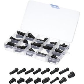 MECCANIXITY 30pcs Strain Relief Cord Connector Assortment Cable Bushing Boot Sleeve for Electric Cable Cord Insulation Protection, Black