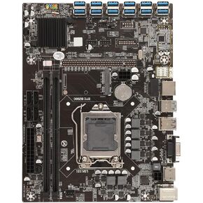 B250C Mining Machine Motherboard, Mining Machine Motherboard Supports LGA 1151 DDR3 Dual Channel 32G, 12 GPU Slots, VGA Interface, Compatible with Intel 6th 7 Core i3/i5/i7