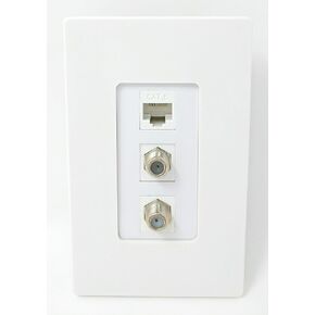 RiteAV 2 Port Coax Cable TV- F-Type 1 Port Cat6 Ethernet White Wall Plate OVERSIZED