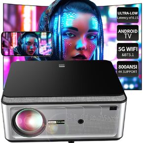 800 ANSI Outdoor Projector With WiFi & BT5.1, 300 Inch, Native 1080P, 4K Support, Ultra-low Latency 0.1S, Motorized focus, Home Theater, 2+32GB, NFLX/Ytb/Prime Video, Compatible w/TV/iOS/Android