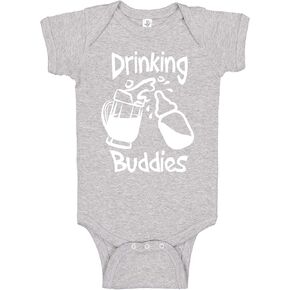 Reaxion Funny Cute Baby Boy Girl Drinking Humor Bodysuits | Mommy Daddy Drinking Buddies With Bottle Mug