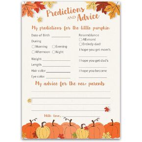 PUMPKINS Prediction and Advice Cards - Pack of 25 - LITTLE PUMPKIN Baby Shower Games, New Parents, Mom & Dad to be, Mommy & Daddy Message, Couples Coed Shower Activity Keepsake Book FALL G330-PDAV