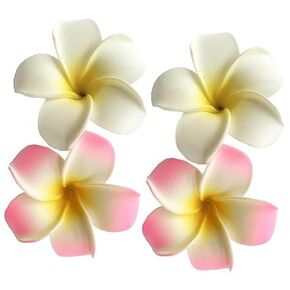 4 Pcs White and Pink Hawaiian Frangipani Plumeria Foam Head Flower Party Beach Hair Clip Hair Clips Barrettes Clips and Barrettes (7cm)
