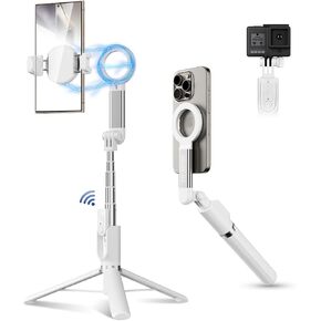 Magnetic Selfie Stick, 40.9" Extendable Cell Phone Tripod Stand for iPhone 15 14 13 12 MagSafe Phone Case with Detachable Phone Clamp & Wireless Remote for Selfie Vlogging Video Recording-Black in Saudi Arabia