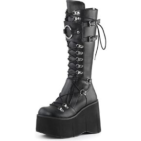 AMINUGAL Womens Platform Knee High Boots Chunky Heel Zipper Round Toe Fashion Motorcycle Punk Goth Boots Combat Boots For Women