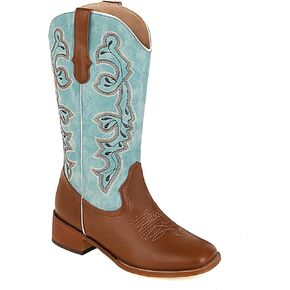 Cowboy Boots for Women Western Cowgirl Boots Embroidered Mid Calf Boots Square Toe Medium Block Chunky Heel Stitching Pull-on Boots for Ladies