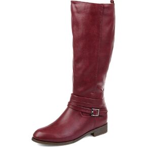 Journee Collection Womens Ivie Boots with Distressed Vegan Leather Uppers in Regular, Wide, and Extra Wide Calf, Wine (Extra Wide Calf), 8