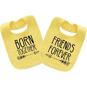 YSCULBUTOL Baby Twins Bibs Born Together Friends Forever Newborn Baby Twins Bibs Cute Unisex Bibs Set For Toddler Boys Girls