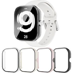 Screen Protector Case for Xiaomi Redmi Watch 4, [4-Pack] Hard PC Bumper & Tempered Glass Film Replacement Accessories for Redmi Watch 4 Smartwatch