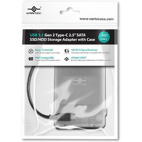 Vantec USB 3.1 Gen 2 Type-C 2.5" SATA SSD/HDD Storage Adapter (CB-STC31-2PB) , black