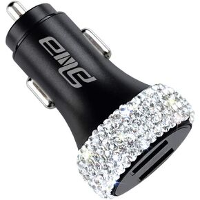 Dual USB Car Charger Quick Charge 3.0 Car Adapter Fast Charging Charger Compatible with iPhone 11/11pro/ MAX/XS/XR/X/10,iPad,Samsung S10/S10+/S9,Google Pixel 4/4 XL etc,Bling Car Decor,Pure Pink