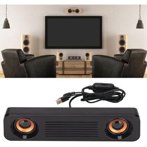 Portable Wired Speaker HiFi Stereo Subwoofer Desktop Long Speaker USB Powered 3.5mm Plug for TV Computer Tablet, Home Audio Theater Surround Sound System