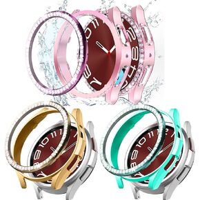 3 Packs for Galaxy Watch 6 Classic 43mm Case, Bling Frame Protective Case Compatible for Samsung Galaxy Watch 6 (3 Packs, Black/Clear/Silver)-43mm