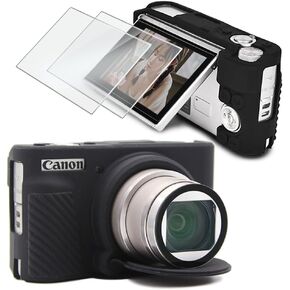 Screen Protector (2+1Pack) Compatible for Kinokoo SX730/ SX740,Tempered Glass Film Anti-Scratch High Definition and Soft Silicone Case for Canon PowerShot SX740/SX730 HS Camera, Black