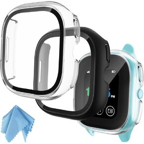 [3 Pack] Fintie Case Compatible with Gizmo Watch 3, Hard PC Tempered Glass Screen Protector [Touch Sensitive] [Full Coverage] Slim Bumper Protective Cover (Clear/Clear/Black)