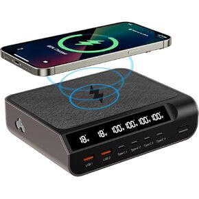 Compact 240W USB C Charger - GaN 6 Ports Charger with Digital Display Screen Phone Charger Fast Charging Multi-Port Charging Station for Phones,Tablets,Laptops (Champagne Gold)