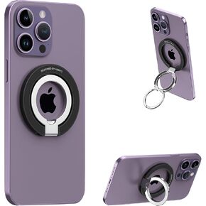 Magnetic Phone Ring Holder, [for Magnetic Car Mount] [Wireless Charging] Double Ring Phone Grip Kickstand, Removable Magnetic Ring Stand for iPhone 15 Pro Max/14/13/12 Series, SZZJ Purple