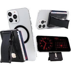 LoveHandle Phone Wallet with Kickstand and Adapter Ring for MagSafe, Phone Card Holder, Wireless Charging Compatible, Wallet Compatible with MagSafe - Black