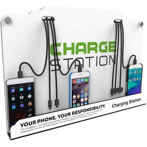 Wall Mounted Cell Phone Charging Station High Speed Cables with 8 Ports Applicable Airport Hospitals Banks Hotel Shopping Malls and Public Places