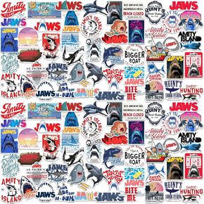 Jaws 50ct Vinyl Large Deluxe Stickers Variety Pack - Laptop, Water Bottle, Scrapbooking, Tablet, Skateboard, Indoor/Outdoor - Set of 50 in Kuwait