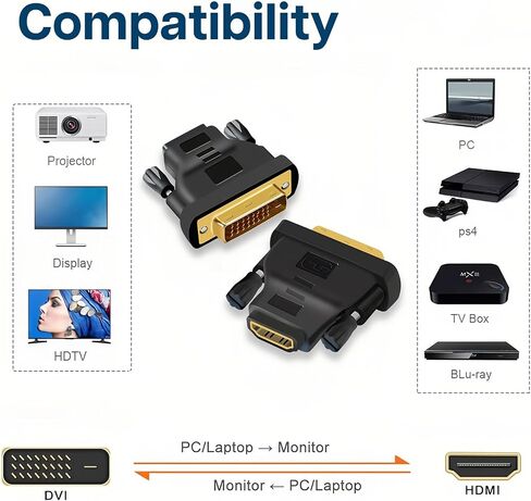 MMOBIEL HDMI to DVI Adapter - Bi-Directional - Male DVI-D Dual Link to Female HDMI - Converter Supports Monitor, PC, TV, Gaming, Projector - 1080p Full HD 60Hz - Gold Connector in Kuwait