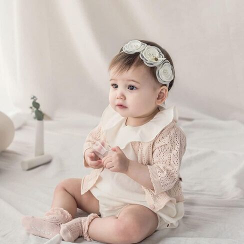 Baby Girl Headband White Lace Hairband Elastics Flower Head Wrap Hair Accessories Gift for Newborn Infant Toddlers Kids Baptism Shower Gift Birthday Wedding Party (Style 1) in Kuwait