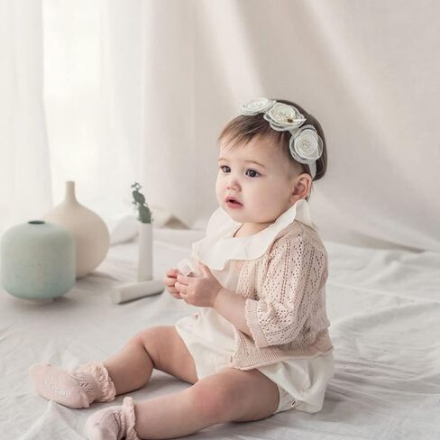 Baby Girl Headband White Lace Hairband Elastics Flower Head Wrap Hair Accessories Gift for Newborn Infant Toddlers Kids Baptism Shower Gift Birthday Wedding Party (Style 1) in Kuwait