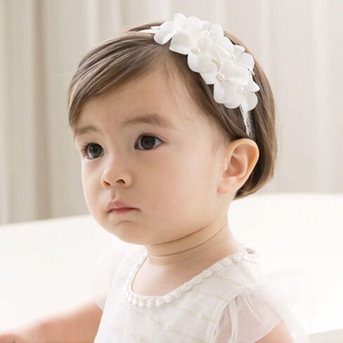 Baby Girl Headband White Lace Hairband Elastics Flower Head Wrap Hair Accessories Gift for Newborn Infant Toddlers Kids Baptism Shower Gift Birthday Wedding Party (Style 9) in Saudi Arabia