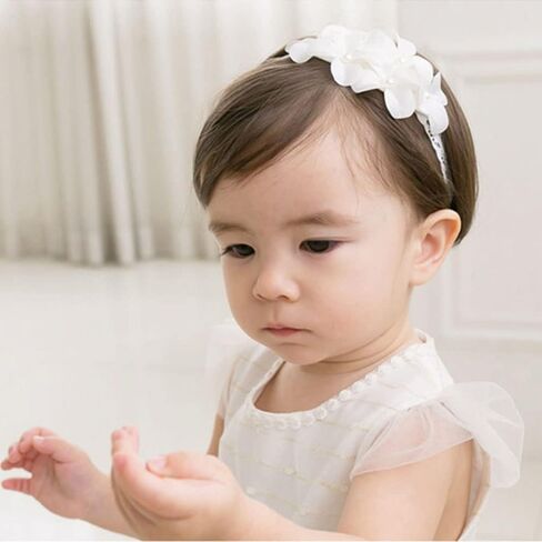 Baby Girl Headband White Lace Hairband Elastics Flower Head Wrap Hair Accessories Gift for Newborn Infant Toddlers Kids Baptism Shower Gift Birthday Wedding Party (Style 9) in Saudi Arabia