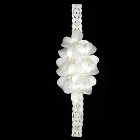 Baby Girl Headband White Lace Hairband Elastics Flower Head Wrap Hair Accessories Gift for Newborn Infant Toddlers Kids Baptism Shower Gift Birthday Wedding Party (Style 9) in Saudi Arabia