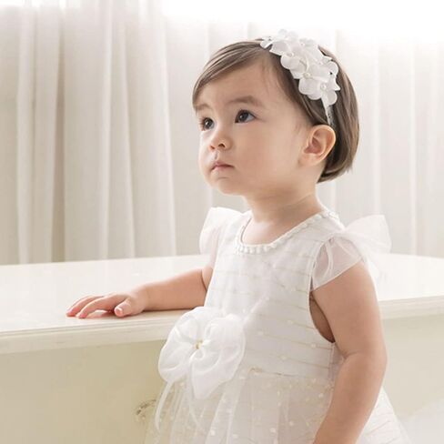 Baby Girl Headband White Lace Hairband Elastics Flower Head Wrap Hair Accessories Gift for Newborn Infant Toddlers Kids Baptism Shower Gift Birthday Wedding Party (Style 9) in Saudi Arabia