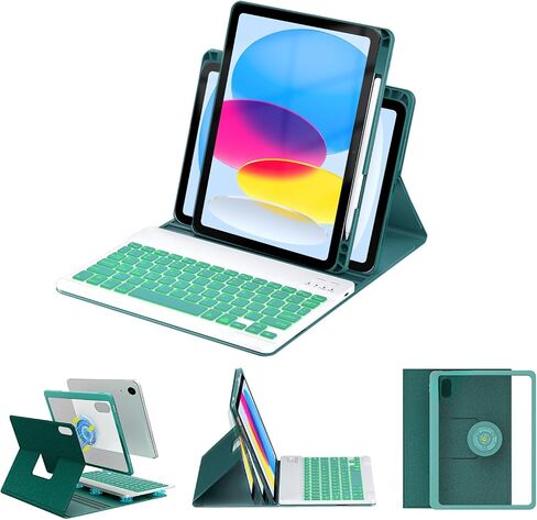 حافظة OYEEICE iPad الجيل العاشر مع لوحة مفاتيح مقاس 10.9 بوصة - لوحة مفاتيح بإضاءة خلفية قابلة للفصل، غطاء فوليو ذكي مع حامل أقلام لجهاز iPad الجديد الجيل العاشر 2022 - أسود in Kuwait