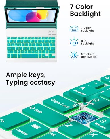حافظة OYEEICE iPad الجيل العاشر مع لوحة مفاتيح مقاس 10.9 بوصة - لوحة مفاتيح بإضاءة خلفية قابلة للفصل، غطاء فوليو ذكي مع حامل أقلام لجهاز iPad الجديد الجيل العاشر 2022 - أسود in Kuwait