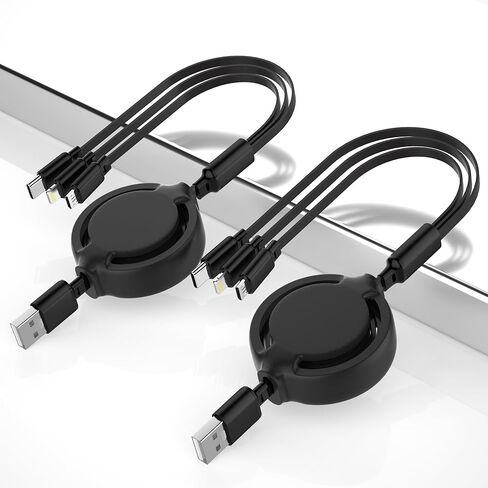 كابل شحن متعدد كابل USB قابل للسحب - 2 حزمة سلك شاحن هاتف قابل للسحب 3 في 1 مع منفذ Lightn ing/Type-c/Micro USB للهواتف المحمولة، وiPhone، وiPad، وSamsung Galaxy، وPS، والأجهزة اللوحية (3.6FT/Pink) in Saudi Arabia