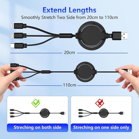 كابل شحن متعدد كابل USB قابل للسحب - 2 حزمة سلك شاحن هاتف قابل للسحب 3 في 1 مع منفذ Lightn ing/Type-c/Micro USB للهواتف المحمولة، وiPhone، وiPad، وSamsung Galaxy، وPS، والأجهزة اللوحية (3.6FT/Pink) in Saudi Arabia