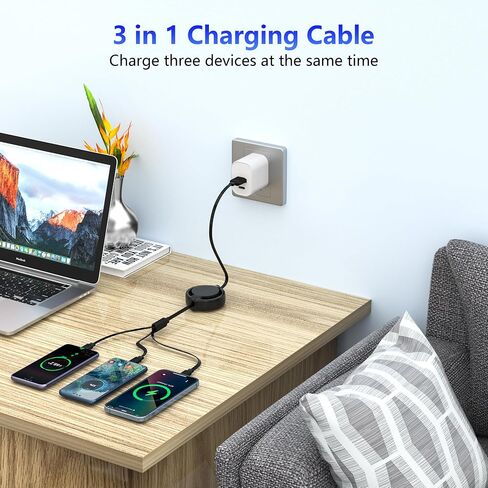 كابل شحن متعدد كابل USB قابل للسحب - 2 حزمة سلك شاحن هاتف قابل للسحب 3 في 1 مع منفذ Lightn ing/Type-c/Micro USB للهواتف المحمولة، وiPhone، وiPad، وSamsung Galaxy، وPS، والأجهزة اللوحية (3.6FT/Pink) in Saudi Arabia