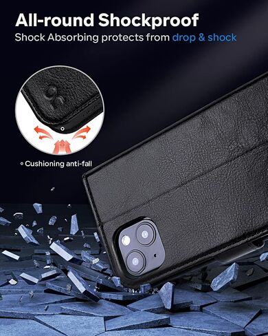 OCASE Phone 14 Plus Wallet Case, Durable PU Leather Flip Folio Case with 3 Card Holders, RFID Blocking, Shockproof TPU Inner Shell, Protective Phone Cover for Women Men, 6.7 Inch, Black in Saudi Arabia