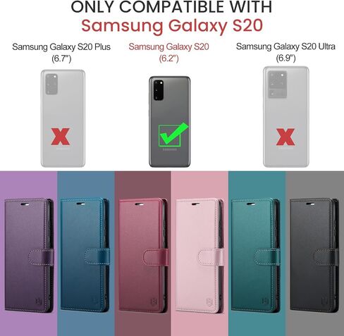 حافظة محفظة لهاتف Samsung Galaxy S20 6.2 بوصة (Non S20+/S20 Utra) مع حامل بطاقة الائتمان RFID، غطاء مقاوم للصدمات من جلد البولي يوريثان للنساء والرجال لهاتف Samsung S20 (أسود) in Saudi Arabia