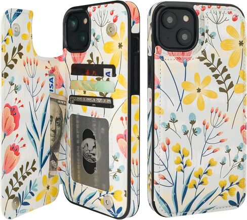 HAOPINSH for iPhone 14 Plus Wallet Case with Card Holder, American Flag Sunflowers Pattern Back Flip Folio PU Leather Kickstand Card Slots Case for Women Girls, Double Magnetic Clasp Cover 6.7" in Kuwait