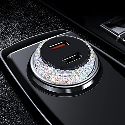 Dual USB Car Charger Quick Charge 3.0 Car Adapter Fast Charging Charger Compatible with iPhone 11/11pro/ MAX/XS/XR/X/10,iPad,Samsung S10/S10+/S9,Google Pixel 4/4 XL etc,Bling Car Decor,Pure Pink in Saudi Arabia