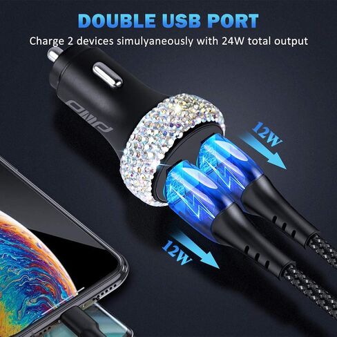Dual USB Car Charger Quick Charge 3.0 Car Adapter Fast Charging Charger Compatible with iPhone 11/11pro/ MAX/XS/XR/X/10,iPad,Samsung S10/S10+/S9,Google Pixel 4/4 XL etc,Bling Car Decor,Pure Pink in Saudi Arabia