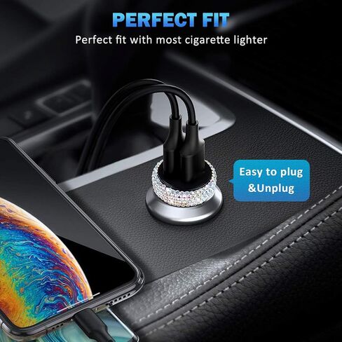 Dual USB Car Charger Quick Charge 3.0 Car Adapter Fast Charging Charger Compatible with iPhone 11/11pro/ MAX/XS/XR/X/10,iPad,Samsung S10/S10+/S9,Google Pixel 4/4 XL etc,Bling Car Decor,Pure Pink in Saudi Arabia