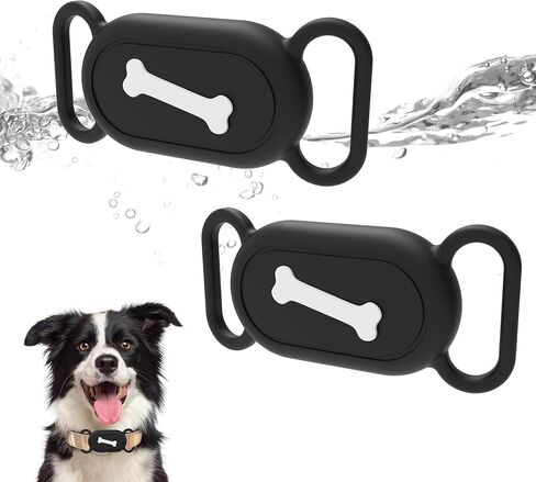 Seltureone Galaxy SmartTag 2 Collar Holder for Dogs and Cats Flexible Silicone Galaxy SmartTag 2 Case Holder, Ultra Easy to Clean SmartTag 2 Silicone Case for Pet Tracking - Bone Pattern(Black,Black) in Saudi Arabia