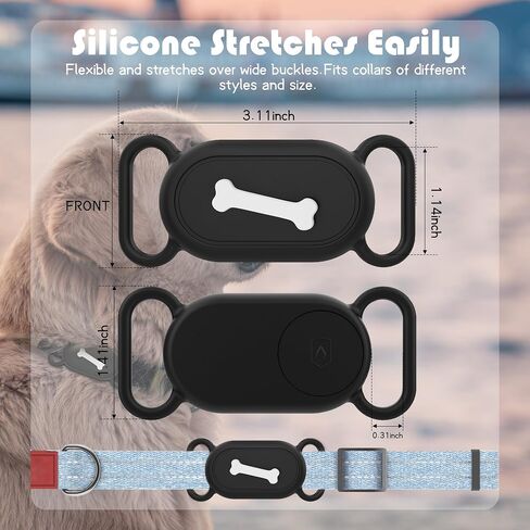 Seltureone Galaxy SmartTag 2 Collar Holder for Dogs and Cats Flexible Silicone Galaxy SmartTag 2 Case Holder, Ultra Easy to Clean SmartTag 2 Silicone Case for Pet Tracking - Bone Pattern(Black,Black) in Saudi Arabia